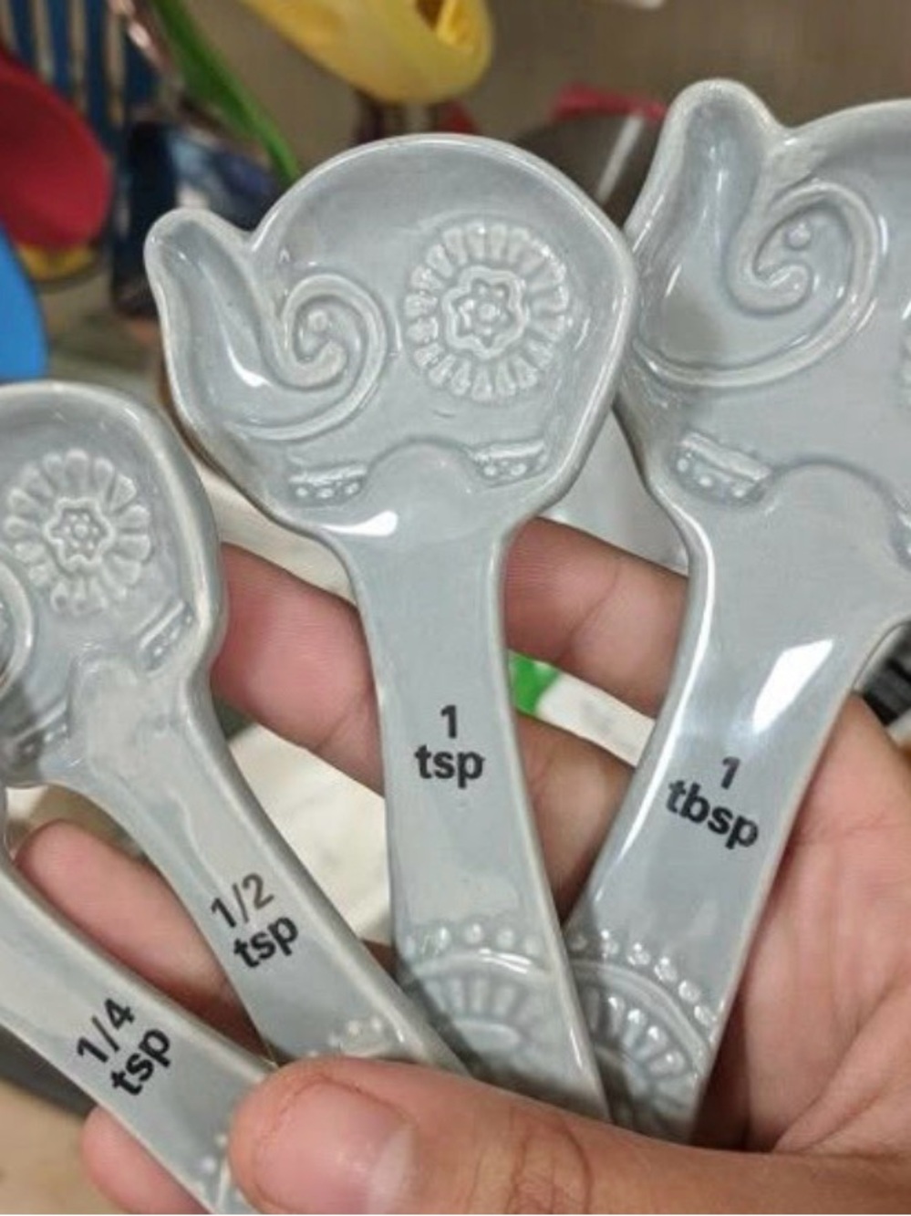 Gray Elephant Ceramic Measuring Spoon Set - 4 Piece